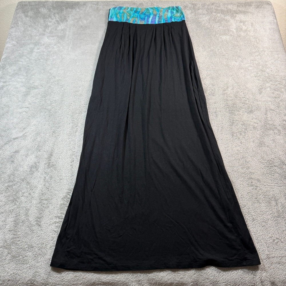 Fighting Eel Maxi Skirt Women XS Black Blue Tie Dye Waist Modal Spandex